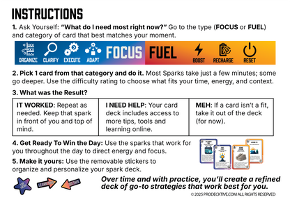 Focus Fuel Sparks - Accelerator  - Dual Card Decks & 1/2 Day Workshop