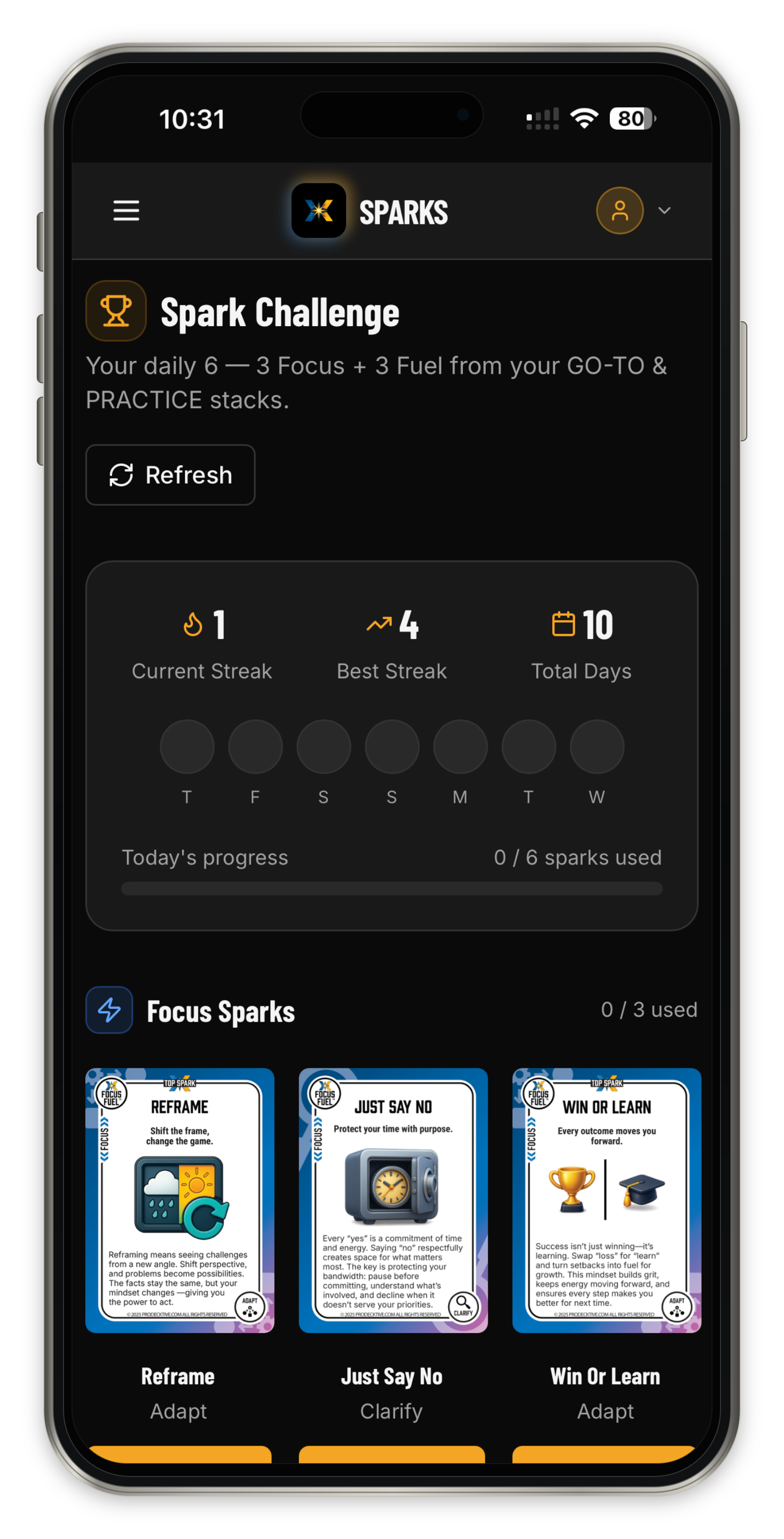 Make practice part of the day. shown in an iPhone mockup